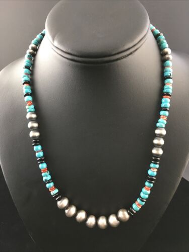 Southwestern Navajo Blue Turquoise Spiny Oyster Necklace | Sterling Silver | 18" | 10045
