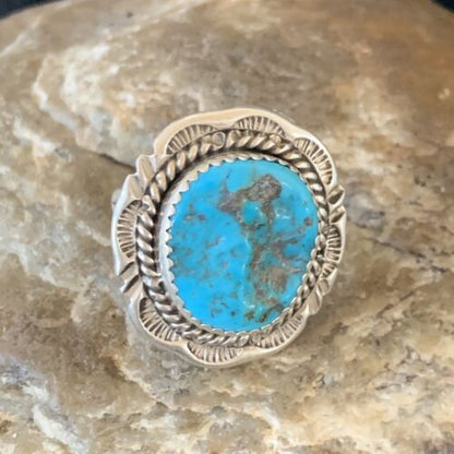 Navajo Blue Kingman Turquoise Ring | Sterling Silver | Sz 8 | Authentic Native American Handmade | 12960