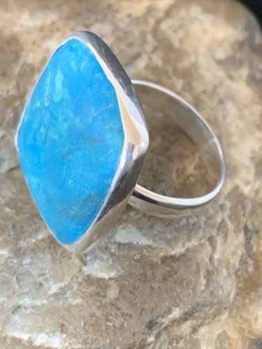 Men's Navajo Blue Kingman Turquoise Ring | Sterling Silver | Adjustable | Sz 7.5 | 10483