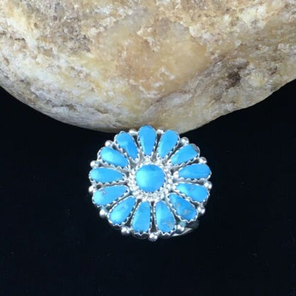 Navajo Blue Kingman Turquoise Cluster Ring | Authentic Native American Sterling Silver | Multi-Stone | Sz 7 | 10114