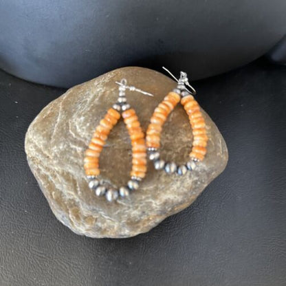 Navajo Orange Spiny Oyster Bead Earrings | Sterling Silver | Authentic Native American Handmade | 14294 - Masha USA