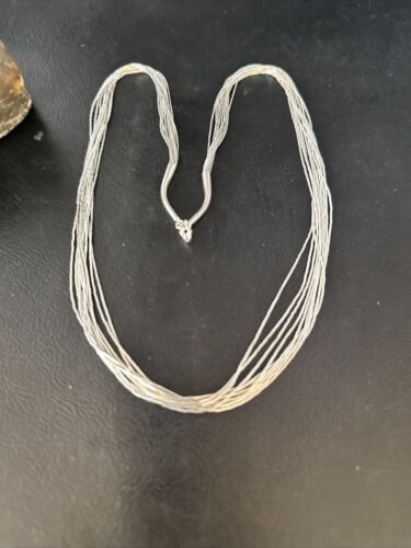 Southwestern Liquid Heishi Necklace | 10 Strands Sterling Silver | 22" Silver Tubes | 14709