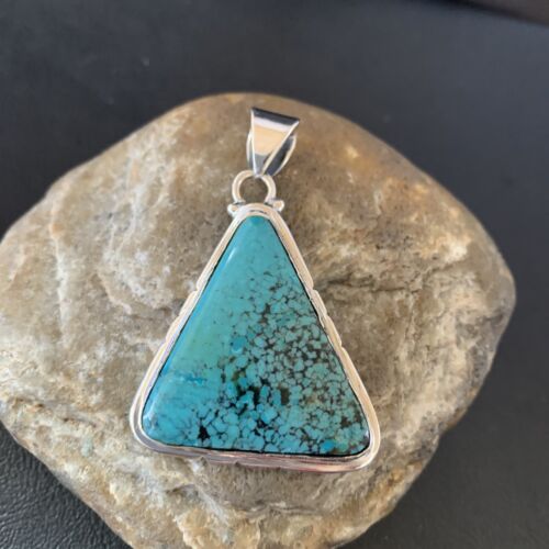 Navajo Men's Pendant | Sterling Silver Spiderweb Turquoise | 2" | Authentic Native American Handmade | 10751