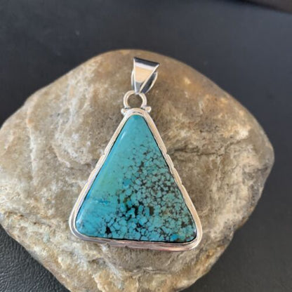 Navajo Men's Pendant | Sterling Silver Spiderweb Turquoise | 2" | Authentic Native American Handmade | 10751