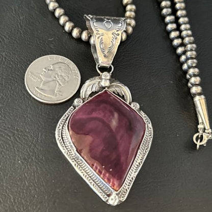 Navajo Purple Spiny Oyster Pendant Necklace | Sterling Silver | Authentic Native American Handmade | 14662