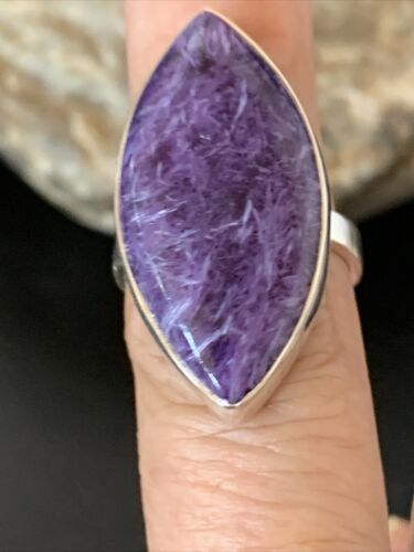 Navajo Purple Charoite Ring | Sterling Silver | Sz 7.5 Adjustable | Authentic Native American Handmade | 10529