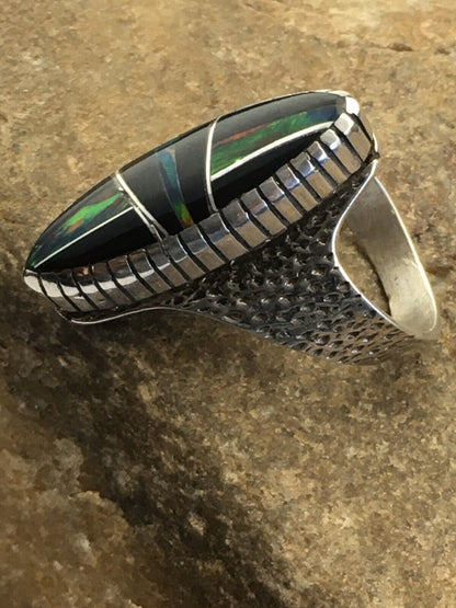 Navajo Multi-Color Opal & Turquoise Inlay Ring | Sterling Silver | Sz 8 | Authentic Native American Handmade | 01613