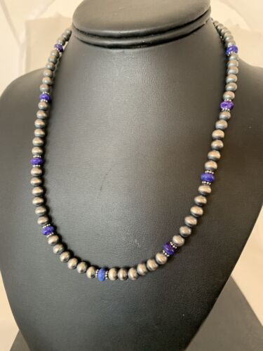 Navajo Pearls Purple Sugilite Bead Necklace | Sterling Silver | 19" | Authentic Native American Handmade | 488