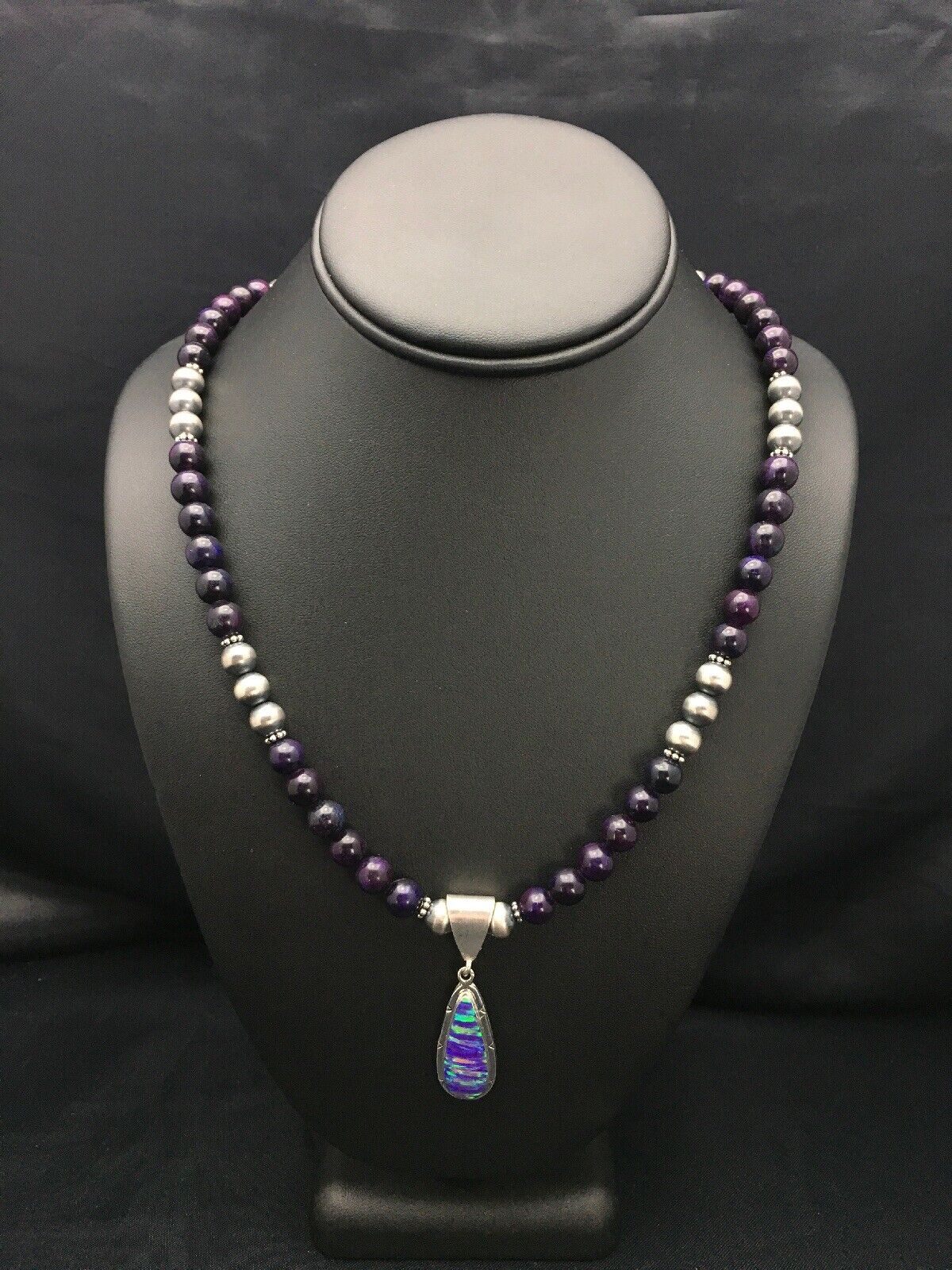 Navajo Purple Sugilite Necklace with Opal Pendant | Sterling Silver | 23" | Authentic Native American Handmade | 2794