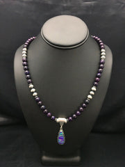 Navajo Purple Sugilite Necklace with Opal Pendant | Sterling Silver | 23" | Authentic Native American Handmade | 2794