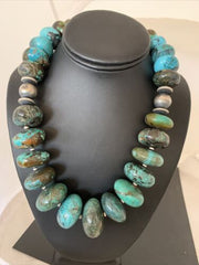 Navajo Pearls Sterling Silver & Chunky Blue Turquoise Graduated Necklace | Authentic Native American | 22" | 1748