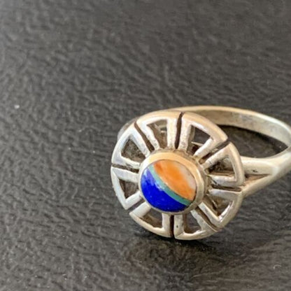 Southwestern Women's Navajo Blue Turquoise Spiny Lapis Inlay Ring | Sz 6 | 11184 - Masha USA