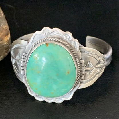 Native American Men's Green Royston Turquoise Cuff Bracelet | Sterling Silver | 14132