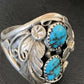 Navajo Blue Kingman Turquoise Feather Ring | Authentic Native American Sterling Silver | Multi-Stone | Sz 11.5 | 12221