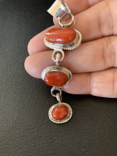 Navajo Red Coral Multi-Stone Necklace Pendant | Authentic Native American Sterling Silver | Multi-Stone | 13244 - Masha USA