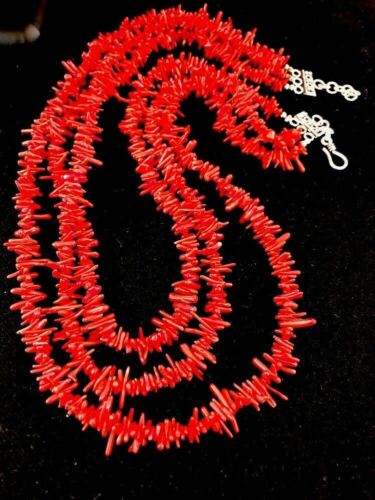 Navajo Deep Sea Branch Coral 3-Strand Necklace | Sterling Silver | Native American Indian