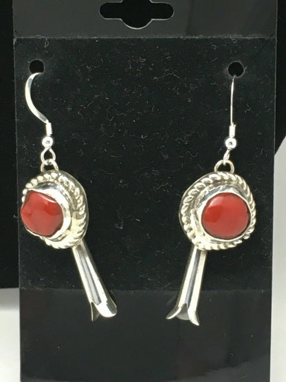 Navajo Coral Naja Pendant | Sterling Silver Squash Blossom Necklace & Earrings Set | 4176 - Masha USA