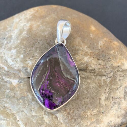 Navajo Purple Sugilite Pendant | Sterling Silver Pearls | 1.50" | Authentic Native American Handmade | 10928