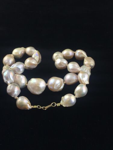 Native American Baroque Pearl Bead Necklace | Sterling Silver | 18" | 10007