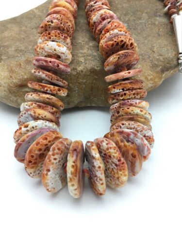 Orange Spiny Oyster Necklace | Navajo Sterling Silver | Authentic Native American Jewelry | 24" | 2909
