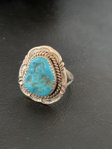 Navajo Blue Kingman Turquoise Ring | Sterling Silver | Sz 9 | Authentic Native American Handmade | 12214