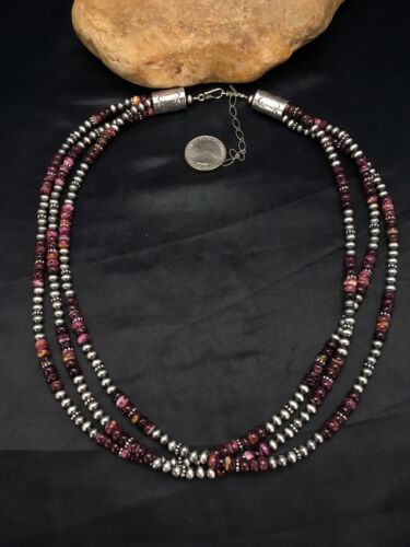 Navajo Purple Spiny Oyster Necklace | Sterling Silver | 22" | Authentic Native American Handmade | 14026
