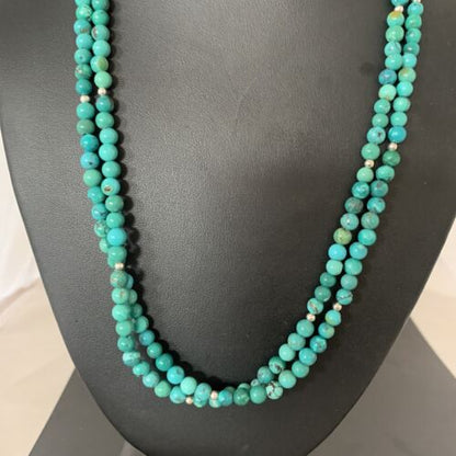 Navajo Sterling Heishi Blue Green Turquoise Bead Necklace Pendant | Authentic Native American Handmade | 02024
