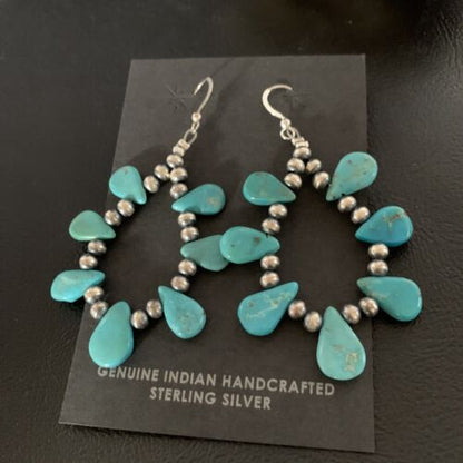 Navajo Blue Cluster Turquoise Bead Earrings | Sterling Silver | Authentic Native American Handmade | 13328