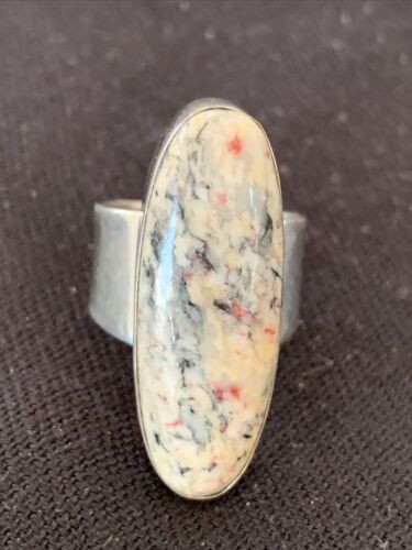 Navajo Men's White Black Cinnabrite Ring | Sterling Silver | Sz 7.5 | Authentic Native American Handmade | 1553