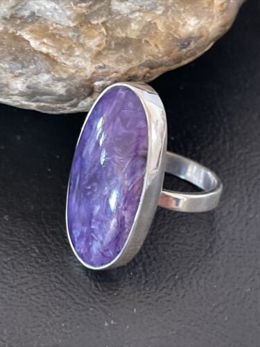 Navajo Purple Charoite Oval Ring | Sterling Silver | Sz 8 Adjustable | Authentic Native American Handmade | 10570
