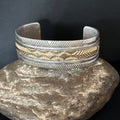 Men's Navajo Handmade Stamped Cuff Bracelet | Sterling Silver & 12K Gold | Authentic Native American | 14593