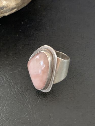 Navajo Old Pawn Pink Rose Quartz Ring | Sterling Silver | Sz 6 | Authentic Native American Handmade | 10834