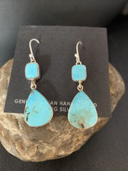 Kingman Turquoise Dangle Earrings | Navajo Sterling Silver | Authentic Native American Handmade | 14078