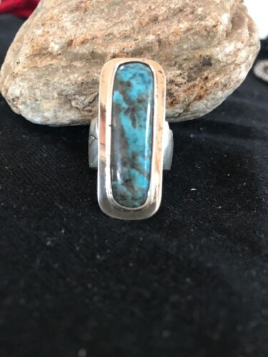 Native American Navajo Handmade Blue Turquoise Ring | Sterling Silver | Sz 8