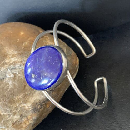 Minimalist Women's Blue Lapis Lazuli Cuff Wire Bracelet | Sterling Silver | 12872
