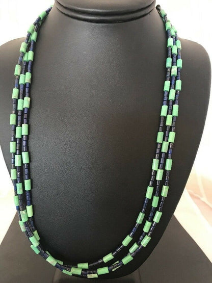 Navajo Tube Beads Lapis Turquoise Necklace | Sterling Silver | Authentic Native American Handmade | 3260