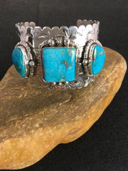 Native American Ithaca Peak Turquoise Men's Bracelet | Sterling Silver | 8816