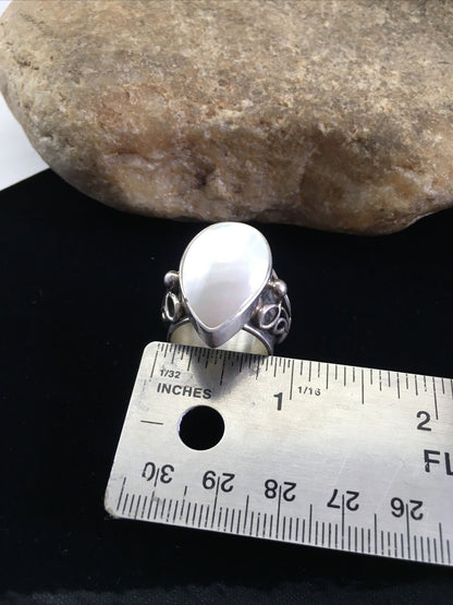 Navajo White Mabe Pearl Ring | Sterling Silver | Sz 7 | Authentic Native American Handmade | 01714