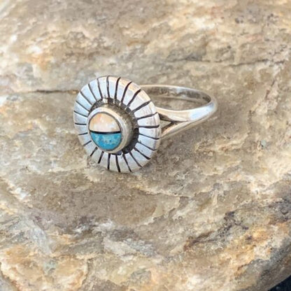 Native American Women's Navajo Blue Lapis Pink Coral Inlay Ring | Sz 6.5 | 11202
