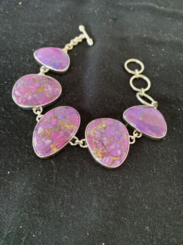 Navajo Purple Mojave Turquoise Link Bracelet | Sterling Silver | 9" | Authentic Native American Handmade | 664