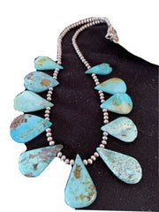 Authentic Native American Navajo Pearls Necklace | Sterling Silver & Blue Turquoise | 1451