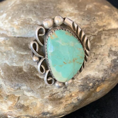 Men's Navajo Green Royston Turquoise Ring | Sterling Silver | Sz 12.5 | Authentic Native American Handmade | 13858