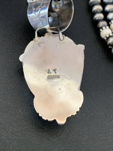 Navajo Pearls White Buffalo Turquoise Necklace Pendant | Sterling Silver | Authentic Native American Handmade | 10868