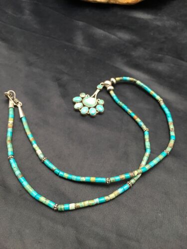 Navajo Turquoise Cluster Pendant Necklace | Sterling Silver | 20" | Authentic Native American Handmade | 4079
