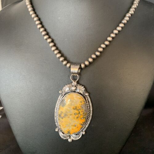 Navajo Bumblebee Jasper Pendant Necklace | Sterling Silver | Authentic Native American Handmade | 14202