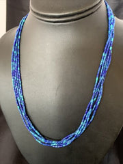 Blue Green Azurite Heishi Necklace | 5 Strand Stabilized Sterling Silver Pendant | 12930