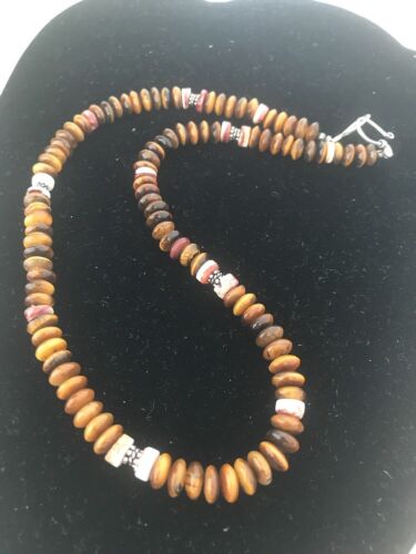 Navajo Sterling Silver Necklace | Tiger Eye & Spiny Oyster | 19" | Native American | 3340