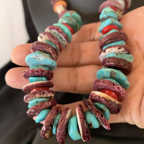 Navajo Turquoise Spiny Oyster Coral Lapis Necklace | Sterling Silver | 24" | Authentic Native American Handmade | 11871