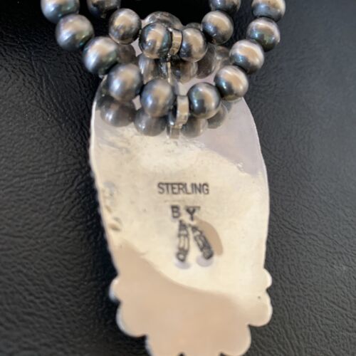Navajo Royston Turquoise Pendant Necklace | Sterling Silver | Authentic Native American Handmade | XL | 12368