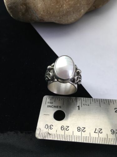 Navajo Women's White Mother of Pearl Ring | Sterling Silver | Sz 8.5 | Authentic Native American Handmade | 1712